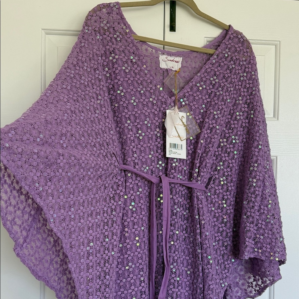Chic Purple Caftan Maxi Dress with Sequins - Picture 3 of 6